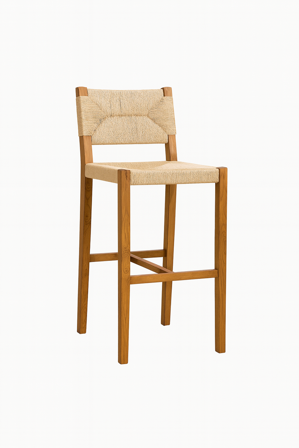 Kea Bar Chair in solid Zan wood with woven natural rattan seat and back – Cozyology Furniture Egypt