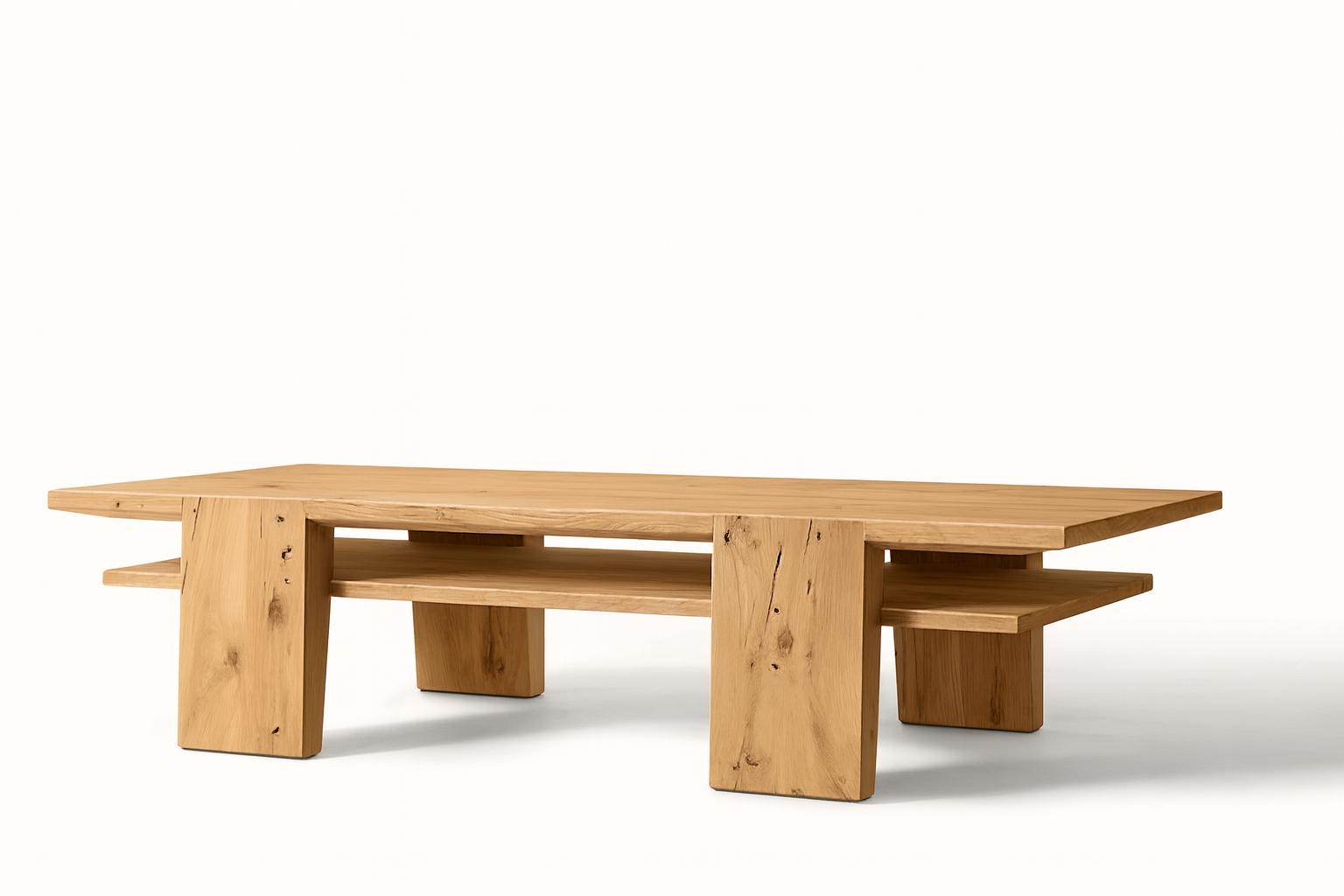 New York Coffee Table in natural wood – Mosky, Pitch Pine, Teak – modern layered design by Cozyology Furniture Egypt