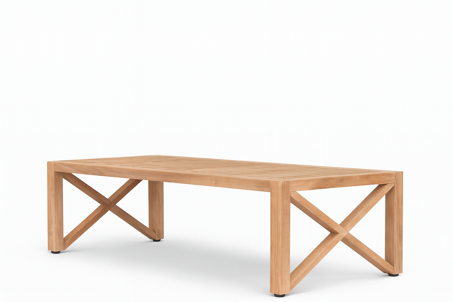 Valencia Coffee Table in natural solid wood with slatted top and X-frame sides – Cozyology Furniture Egypt