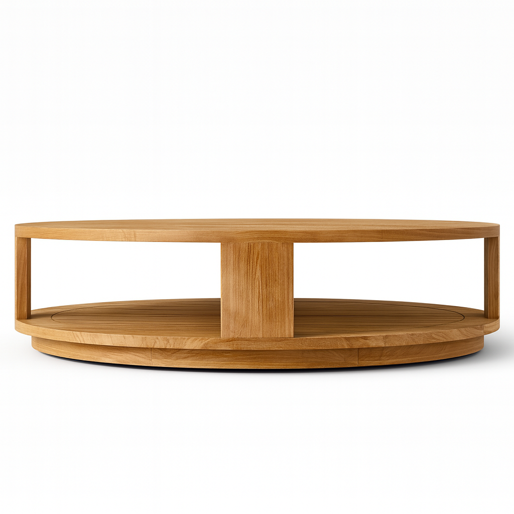 Cookie Coffee Table – round natural solid wood table with open-frame sculptural base by Cozyology Furniture Egypt