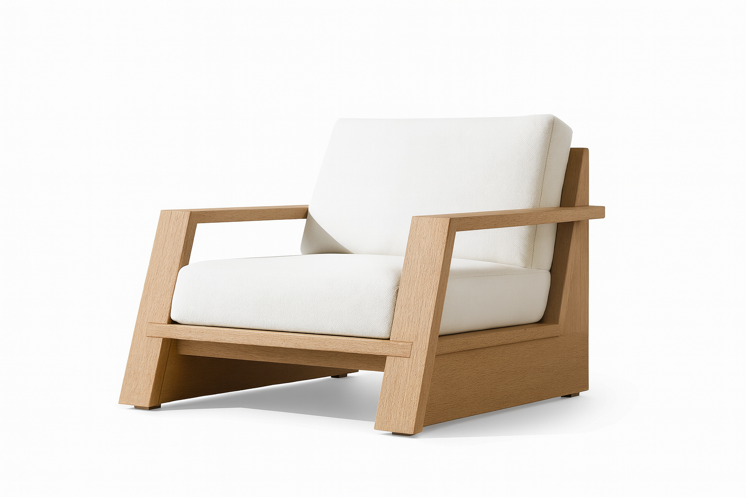 Railay Chair – modern solid wood lounge chair with white fabric upholstery by Cozyology Furniture Egypt