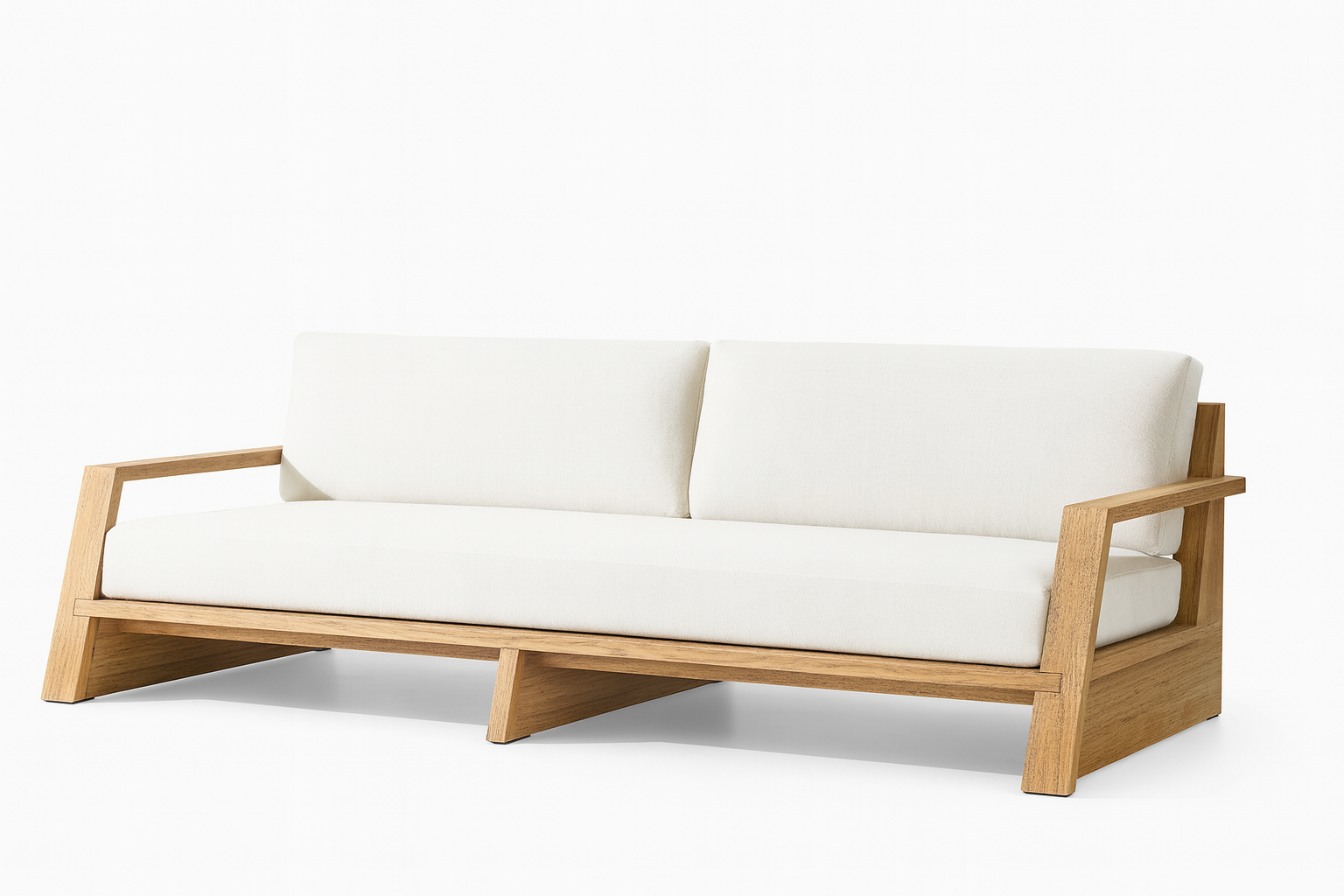 Railay Sofa – modern solid wood sofa with white fabric upholstery by Cozyology Furniture Egypt