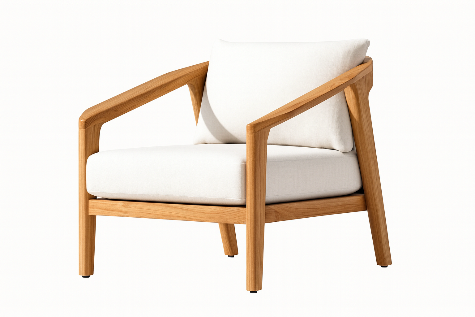 Nara Chair – modern solid wood lounge chair with white cushions by Cozyology Furniture Egypt