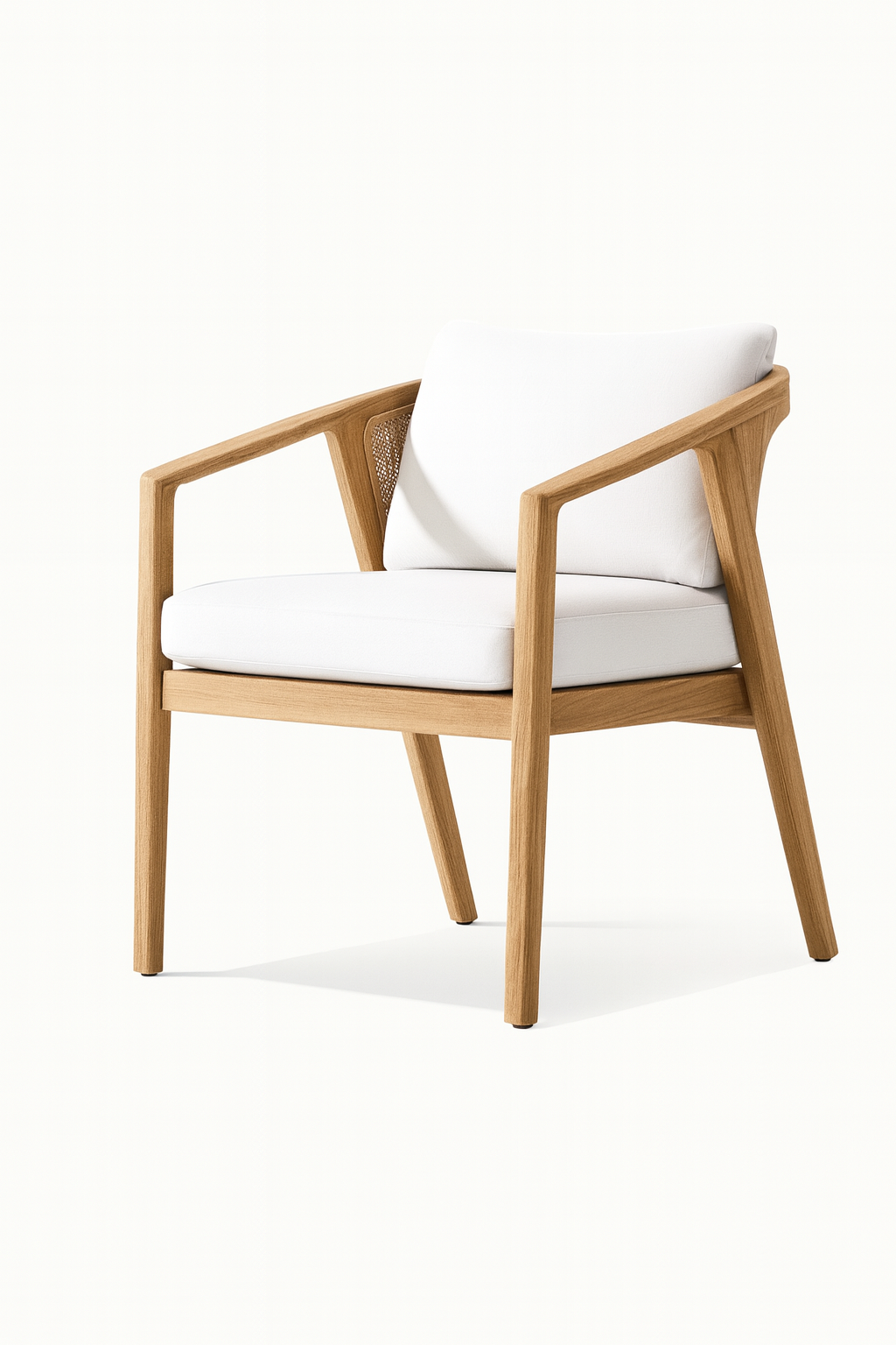 Nara Dining Chair – solid wood dining chair with natural rattan back and white fabric seat by Cozyology Furniture Egypt