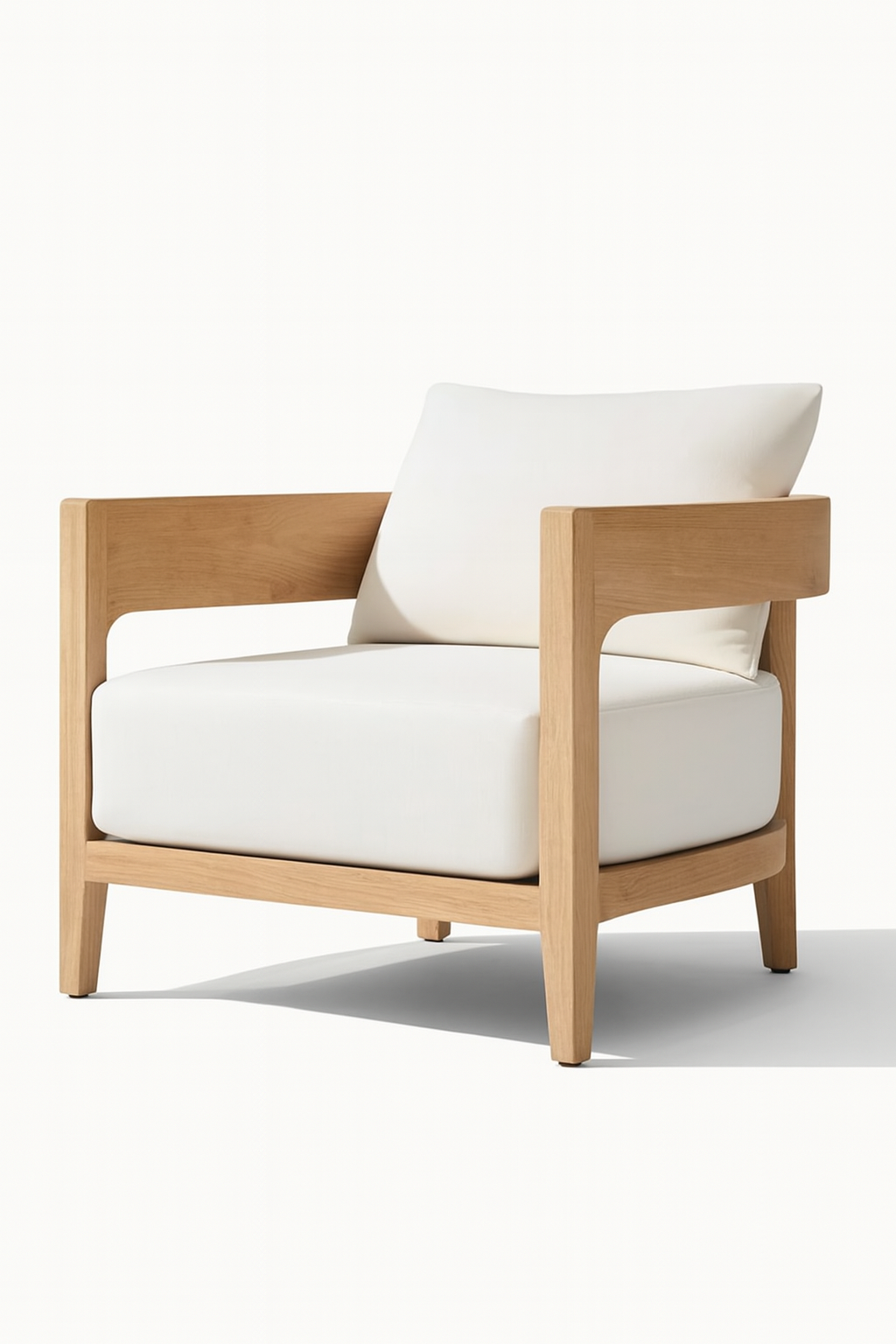 Curve Chair – minimalist solid wood armchair with white upholstery by Cozyology Furniture Egypt
