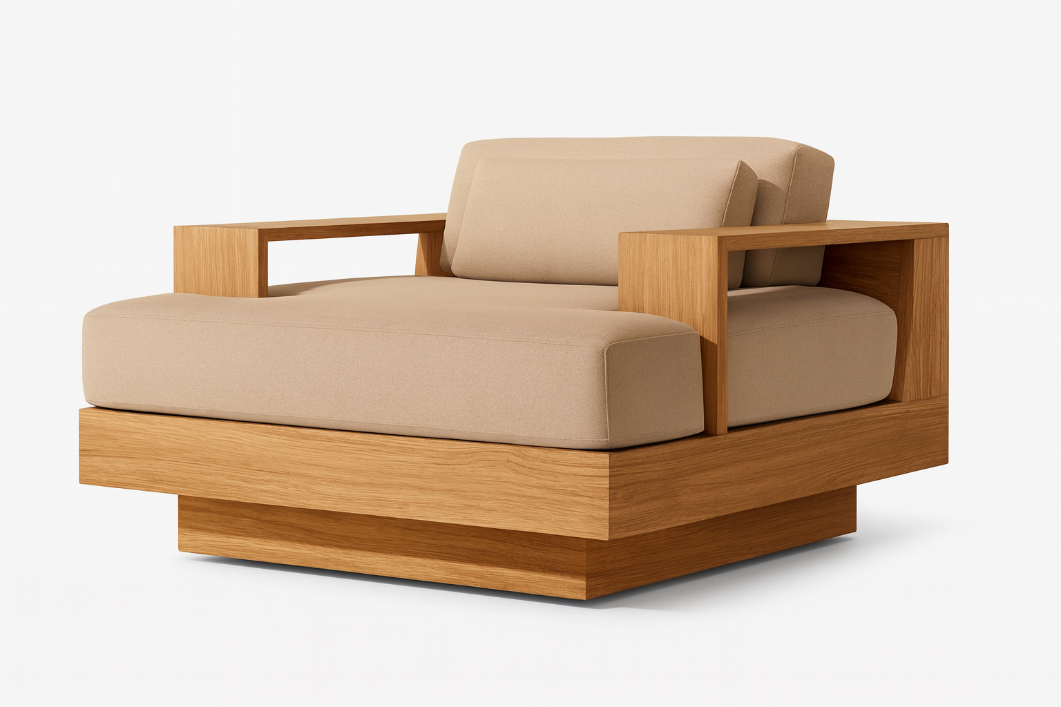 Throne Chair – solid wood modern lounge chair with beige cushions by Cozyology Furniture Egypt