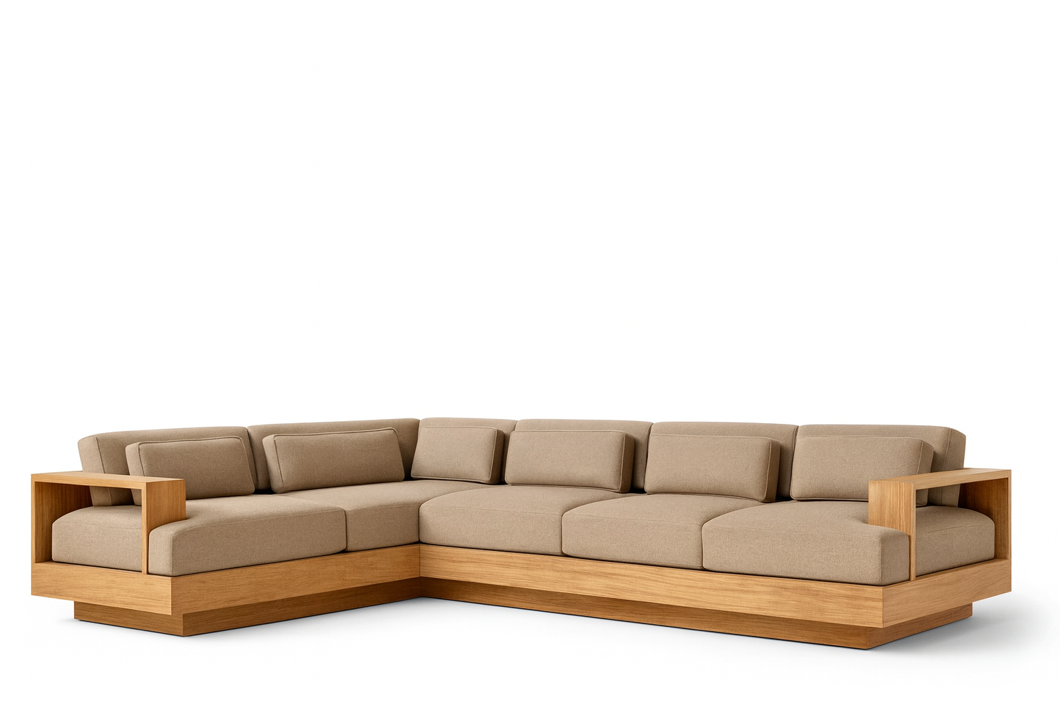 Throne L-Shape Sofa – solid wood modular corner sofa with beige cushions by Cozyology Furniture Egypt