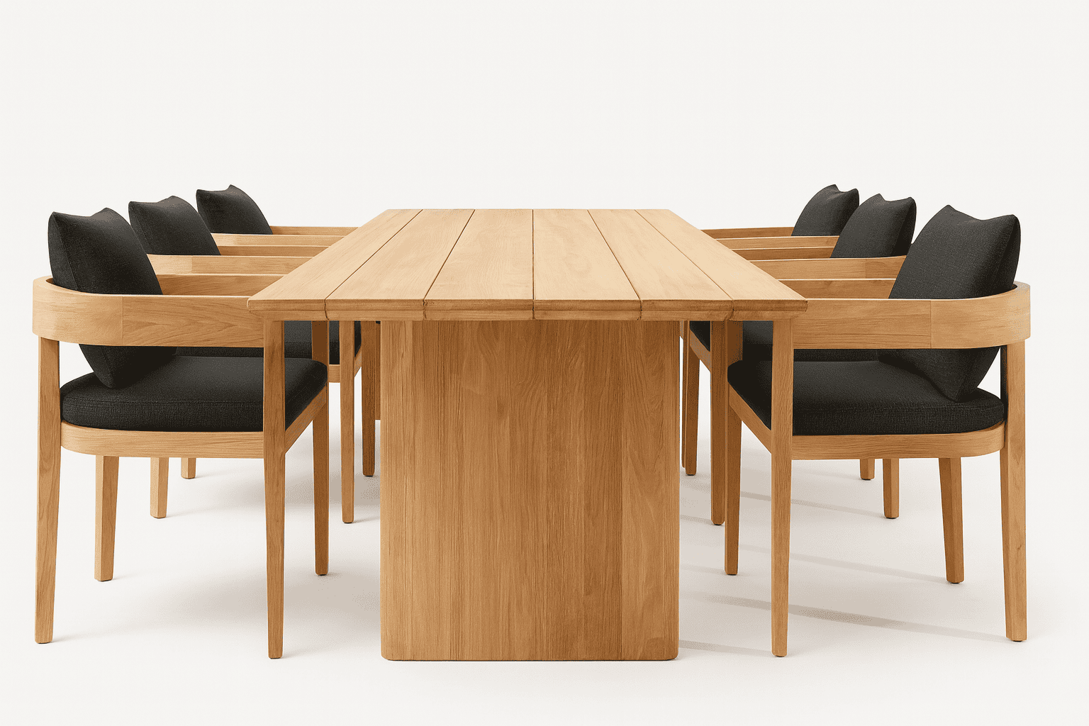 Curve Dining Set (6 Pax) – handcrafted solid wood dining table and chairs by Cozyology Furniture Egypt