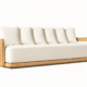 Rome Sofa by Cozyology Furniture Egypt – minimalist solid wood sofa with light wood frame and white cushions, suitable for indoor and outdoor use, available in Pitch Pine or Mosky wood.