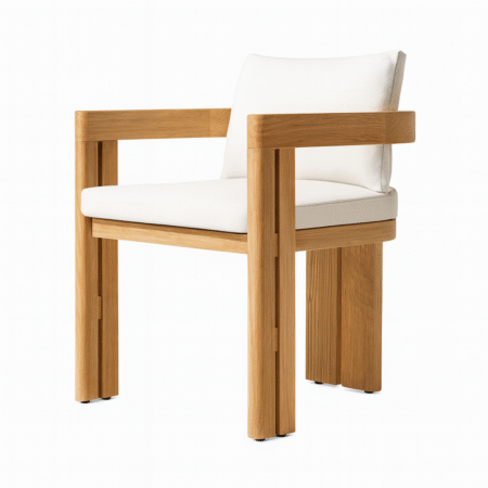 Oxford Dining Chair with natural wood frame and outdoor-grade white cushions by Cozyology Furniture Egypt