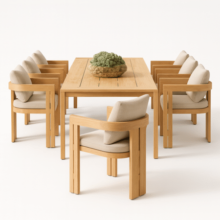 Oxford Dining Set with solid wood table and six outdoor-grade cushioned chairs by Cozyology Furniture Egypt