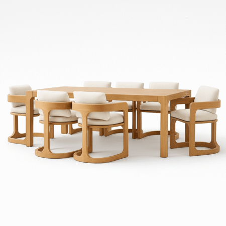 Wood Sense Dining Set with six sculptural wooden chairs and solid wood table – Cozyology Furniture Egypt