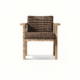 Bahia Dining Chair by Cozyology Furniture Egypt – minimalist solid wood chair with brown upholstered seat and back, suitable for indoor and outdoor use, available in Pitch Pine or Mosky wood