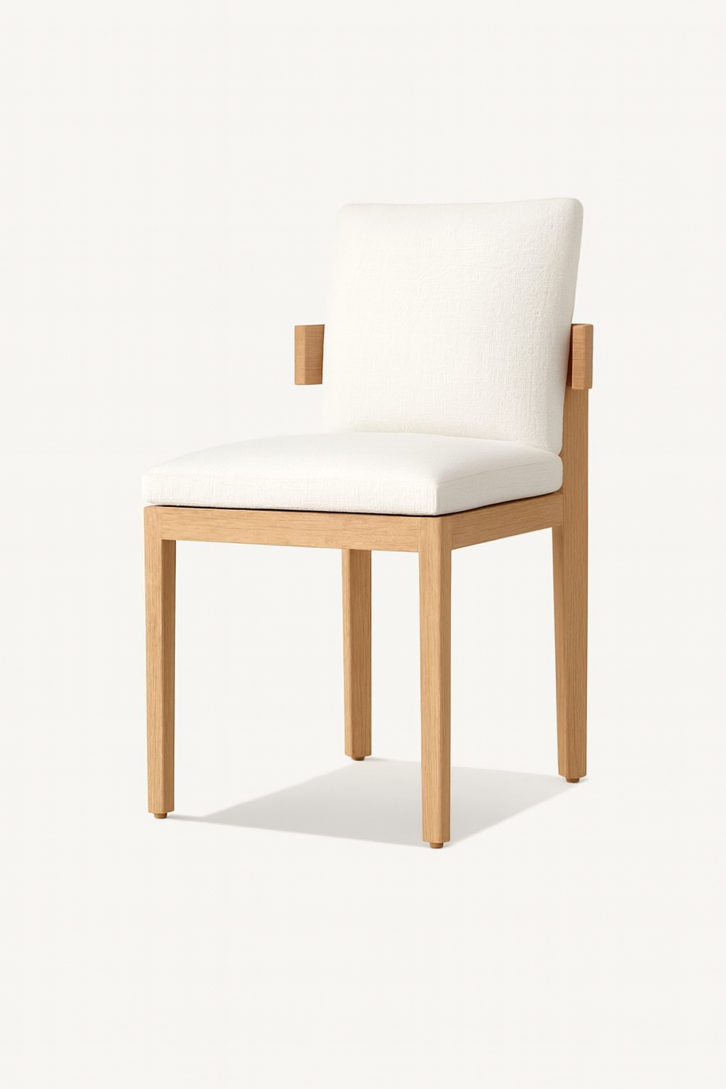 Curve Essential Chair – solid Mosky wood armless dining chair with white upholstered cushion by Cozyology Furniture Egypt
