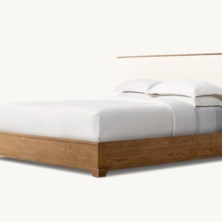 Lure upholstered bed in oak veneer wood with fabric headboard
