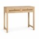 Elza console table in natural wood with cane drawer panels on white background