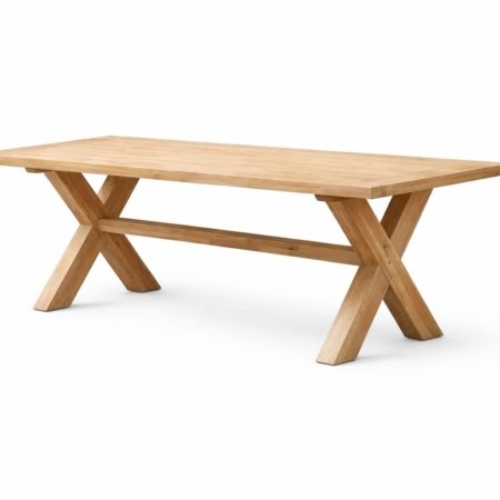 Kiss Cross dining table in natural wood with cross leg base