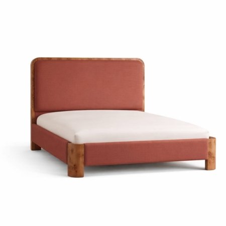 Rinoa upholstered bed in terracotta fabric with solid wood frame on white background