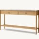 Mirova console table in natural wood with natural marble top on white background