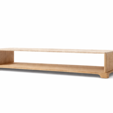 Flint coffee table Egypt with natural wood base and travertine stone top