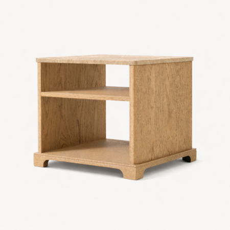 Flint side table Egypt with natural wood base and travertine stone top