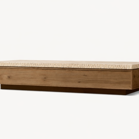 Kima coffee table Egypt with natural wood base and travertine stone top