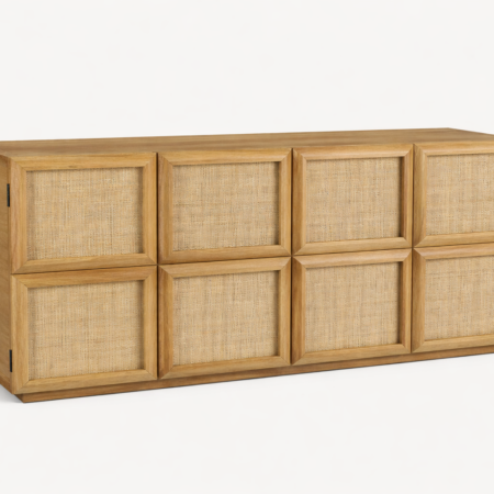 Brume sideboard Egypt with natural wood body and cane panel doors