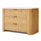 Lexham nightstand with cane drawer, open shelf, and travertine stone top