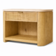 Lexham open nightstand with cane drawer, shelf, and travertine stone top