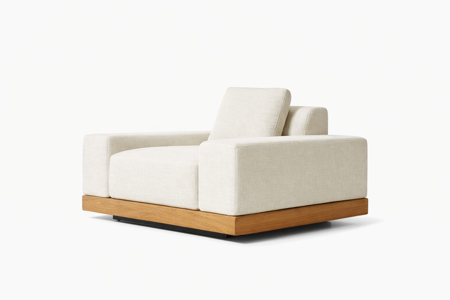 Bloom outdoor lounge chair made of natural wood with outdoor fabric upholstery