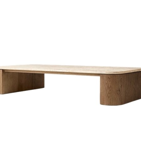 Nira coffee table in natural wood with solid block legs on white background