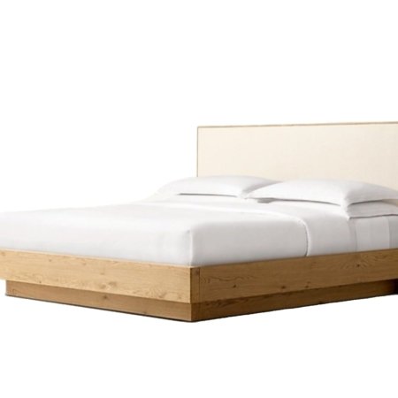 Arco bed with wooden frame and upholstered headboard