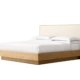 Arco bed with wooden frame and upholstered headboard