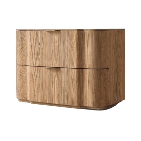 Core nightstand with curved wooden body and two drawers