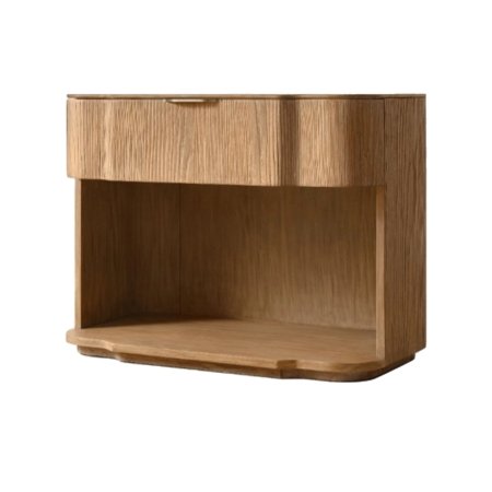Core shelf nightstand with wooden body, drawer, and open lower shelf