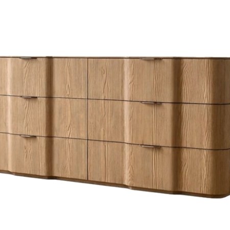 Core dresser with curved wooden body and six drawers