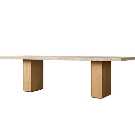 Sterling dining table with marble travertine top and natural oak veneer base