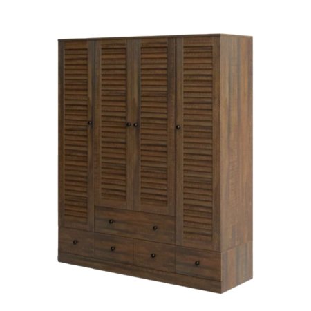 Marshall wardrobe with louvered wooden doors and bottom drawers